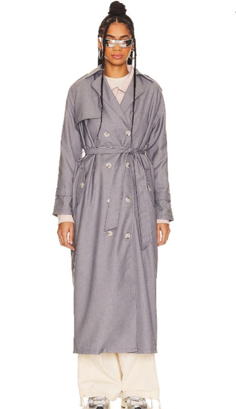 NEW Lioness Trencherous Women Slate Gray Double Breasted Tie Trench Coat Size XS